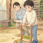 カタカタを押す子と保育士